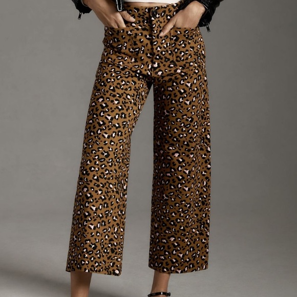 Anthropologie Pants - NWT Anthropologie Colette Ponte Crop Wide-Leg Pants in Olive Leopard Print